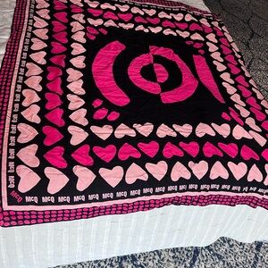 Alexander McQueen Silk Scarf Black and Pink Heart Pattern